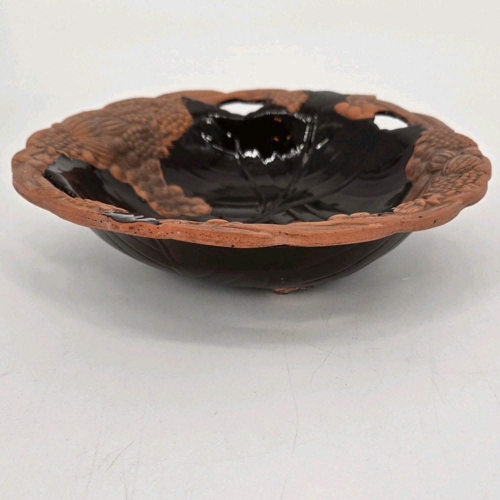 Claire Burke Potpourri Bowl Hand Painted Taiwan Brown Glaze Fruit Decor‎ Vintage